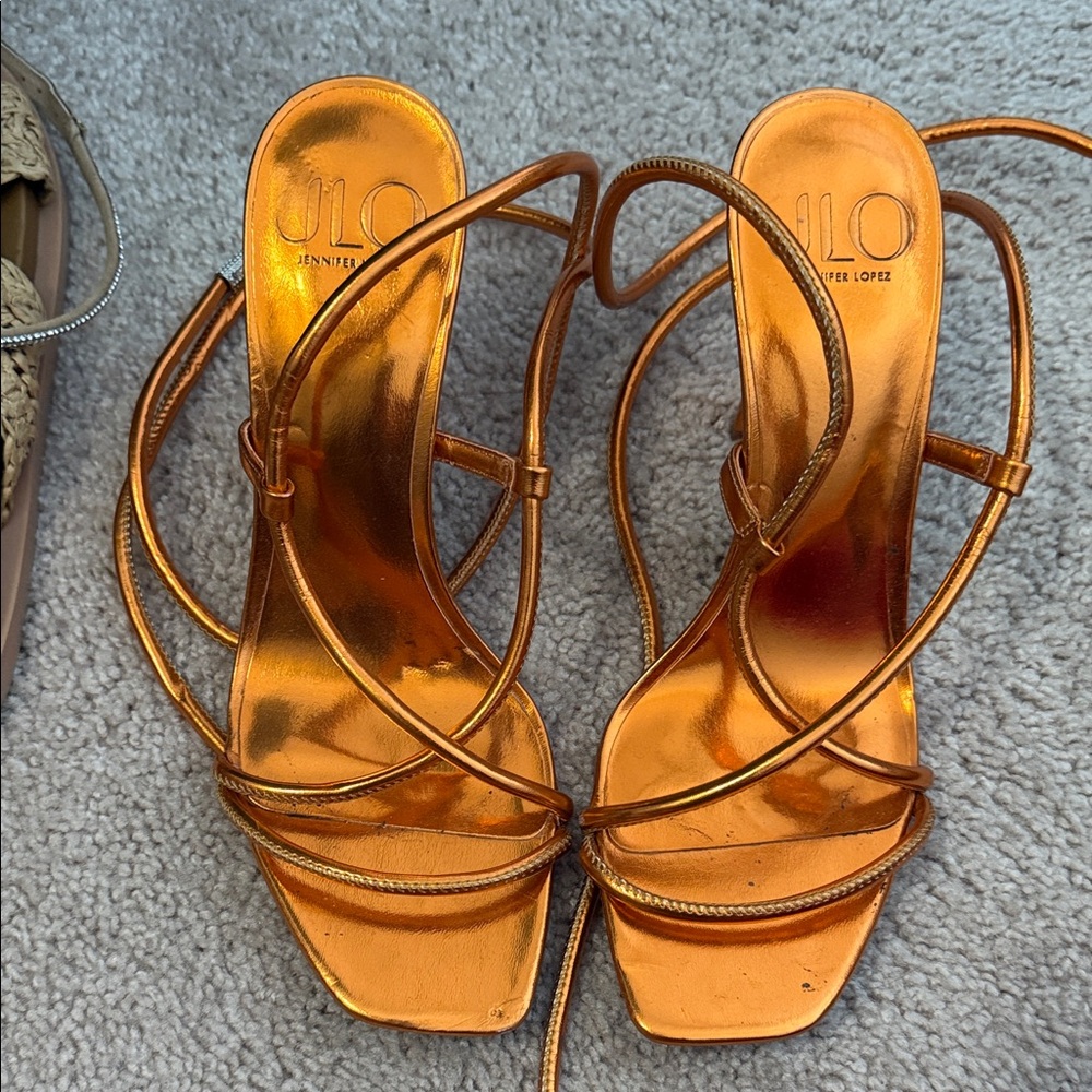 Jennifer Lopez Metallic Orange Strappy Heels